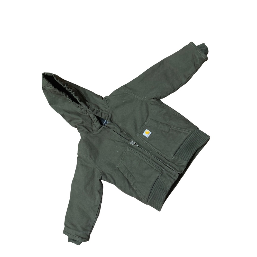 Carhartt Kids 12M Army Green Hooded Canvas Active Jacket Quilted Lining Coat